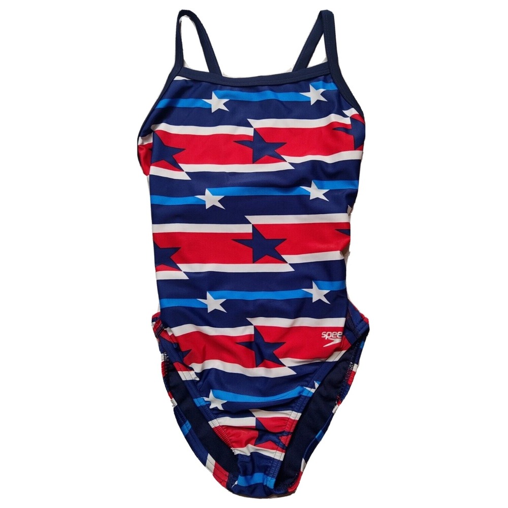 SPEEDO Women Size‎ 30 RAD WHITE & BLUE USA Prolt Flyback One Piece Swimsuit NEW